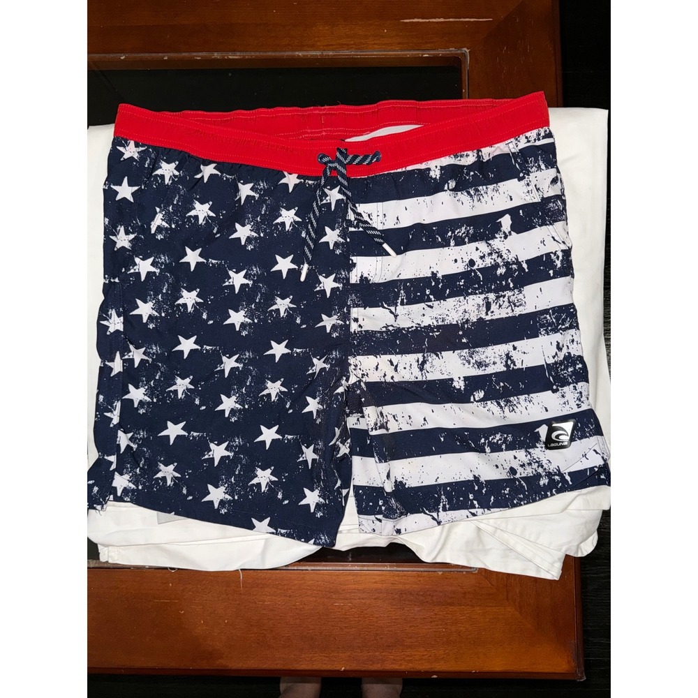 Laguna‎ Mens American Flag Swim Trunks Stars and Stripes Board Shorts Large